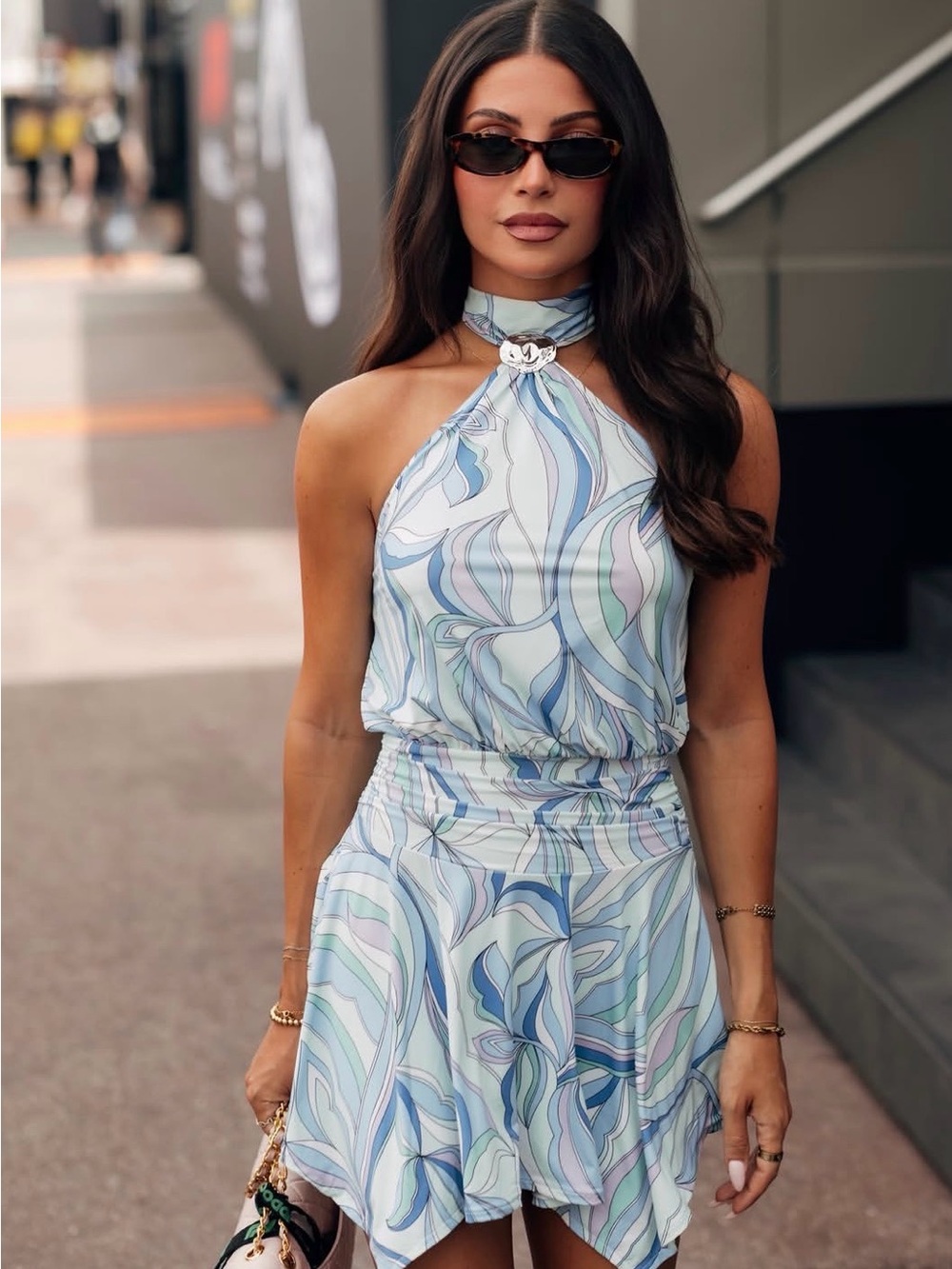 Sleeveless Halter Mini Dress in Pastel Swirl